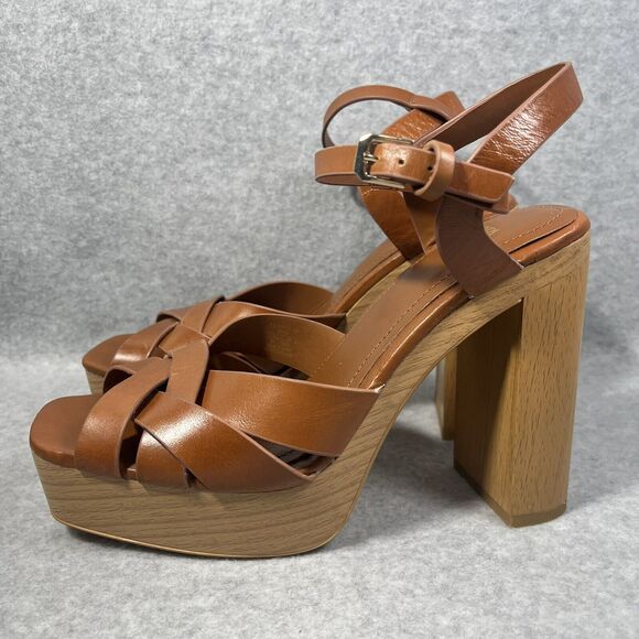 Zara‎ Block Leather Platform Women's 8 US /39 EU Wide Heels Ankle Buckle Strap - Picture 2 of 15